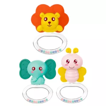 LEAN TOYS 3 vnt. kūdikių barškučių ir dantukų rinkinys „Gyvūnai“