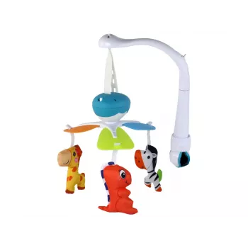 LEAN TOYS Baterijomis maitinamas lovelės karuselinis mobilis su universaliais spaustukais, mėlynas
