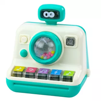 LEAN TOYS Interaktyvus fotoaparato-pianino barškutis su šviesomis ir garsais, baltas-žalias