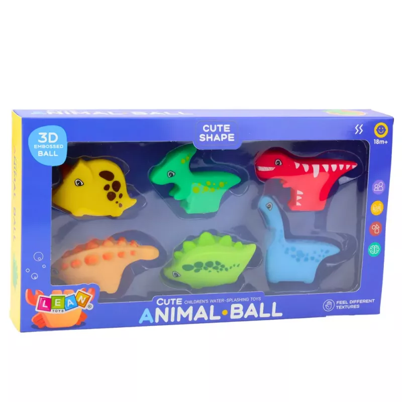 LEAN TOYS vonios žaislų rinkinys guminiai dinozaurai spalvoti 6 vnt.