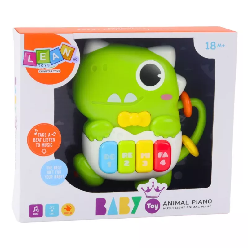LEAN TOYS Mini pianinas mažyliams Dinozauras žalias Šviesos ir garsai