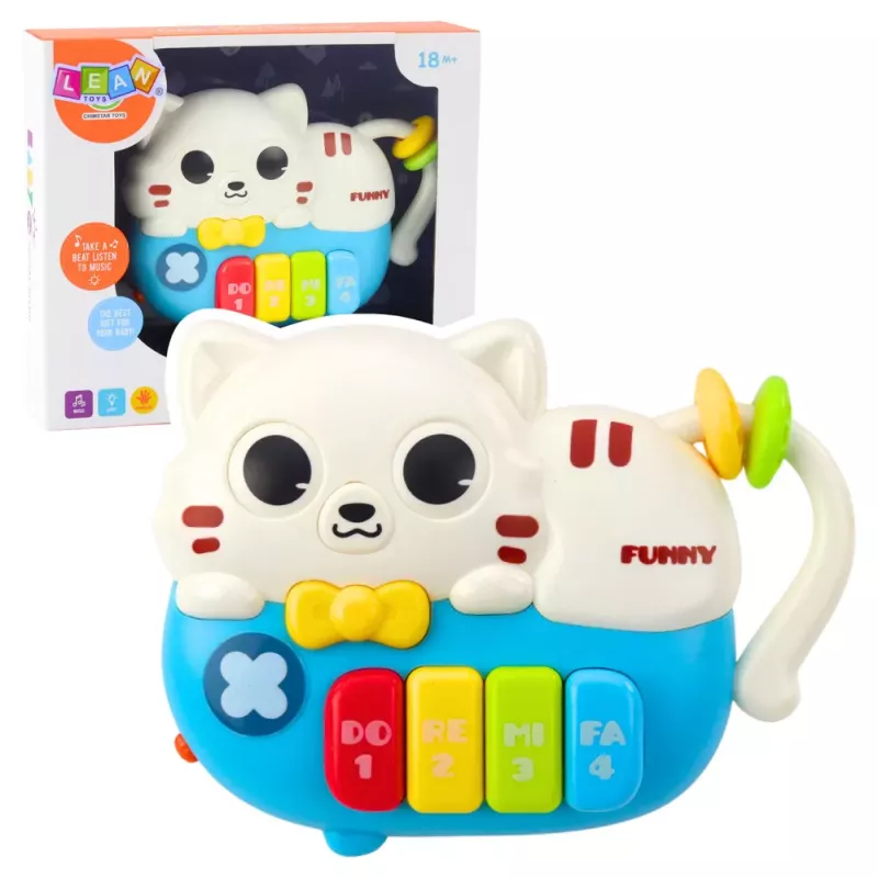 LEAN TOYS Mini pianinas mažiems vaikams Kačiukas Mėlynas Šviesos Garsai