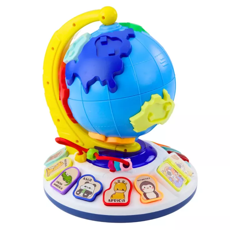 LEAN TOYS Interaktyvus edukacinis muzikinis gaublys mažiems vaikams Žemynai Gyvūnai