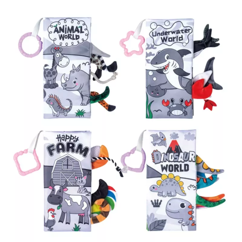 LEAN TOYS Minkštų edukacinių sensorinių knygelių rinkinys mažiems vaikams 4 vnt.