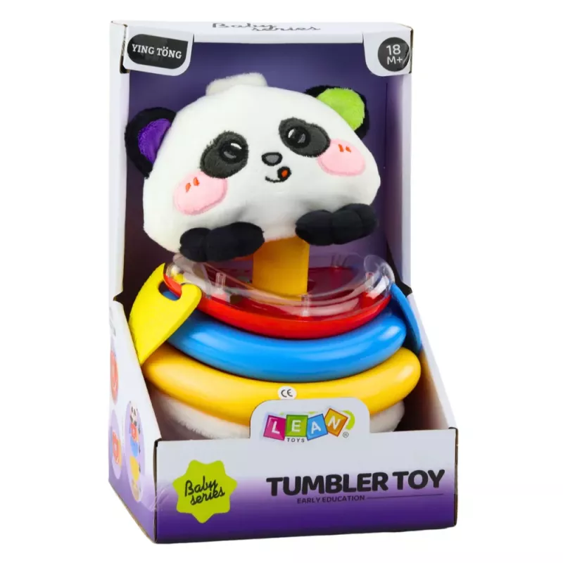 LEAN TOYS Sensorinis žaislas Tumbler Panda Piramidė Sūpuoklis Dantukų žaislas Barškutis