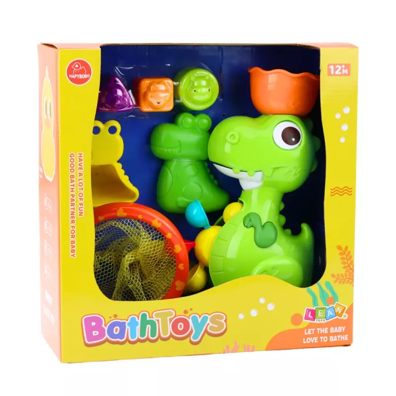 LEAN TOYS vonios žaislų rinkinys Dinozauras su malūnėlio priedais 8 vnt.