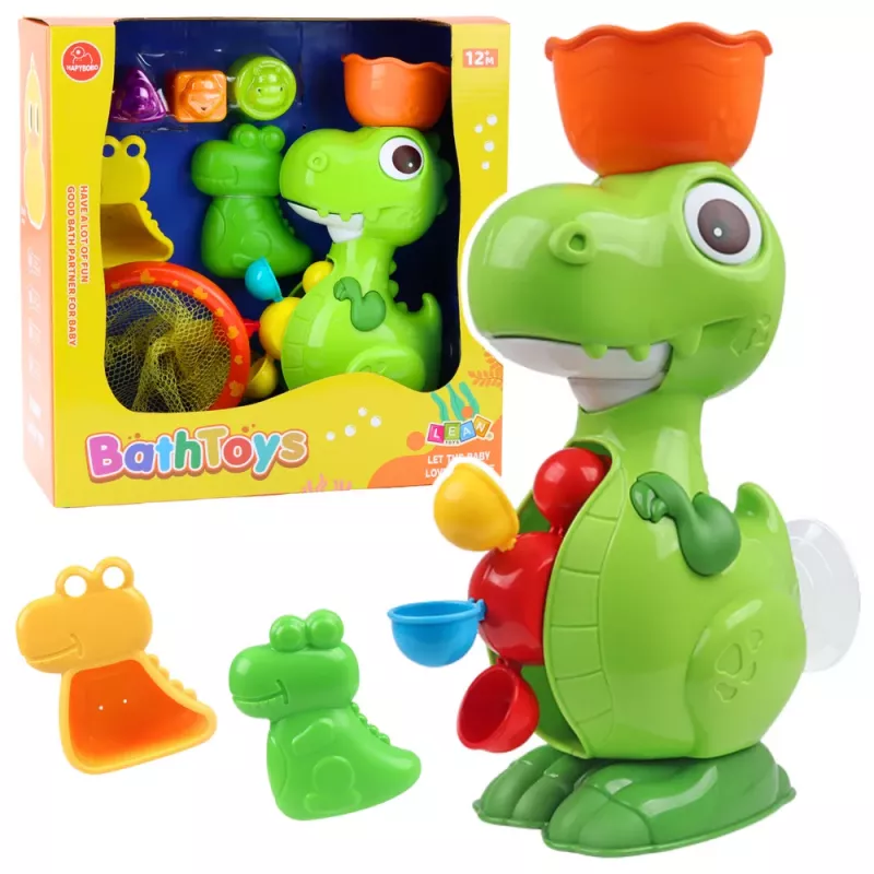 LEAN TOYS vonios žaislų rinkinys Dinozauras su malūnėlio priedais 8 vnt.