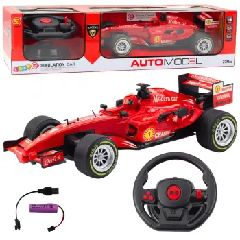 LEAN TOYS nuotoliniu valdymu valdomas lenktyninis automobilis su vairu, šviesomis, garsais 1:12 raudonas
