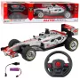 LEAN TOYS nuotoliniu valdymu valdomas lenktyninis automobilis su vairu, šviesomis ir garsais 1:12 sidabrinis