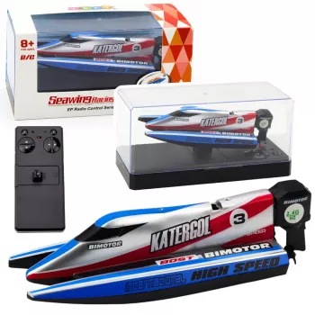 LEAN TOYS nuotoliniu valdymu valdomas RC motorlaivis mėlynai sidabrinis 14 cm