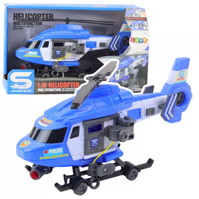 LEAN TOYS Police Helicopter Hook Stretcher Lights Sounds Blue 1:16
