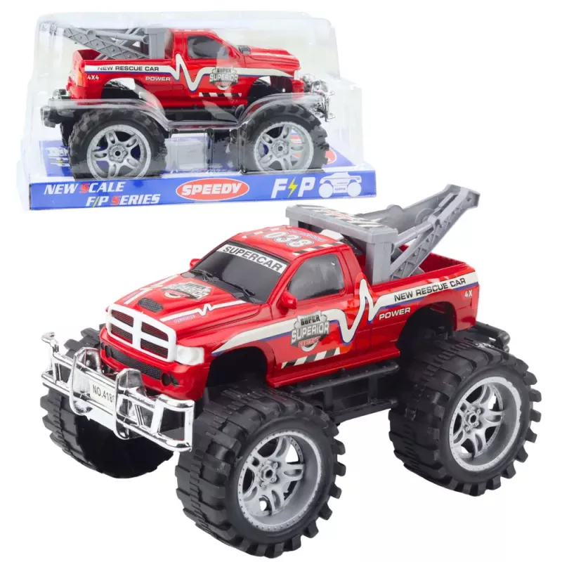 LEAN TOYS Visureigis gelbėjimo automobilis su vilkimo kablys, raudonas 27cm