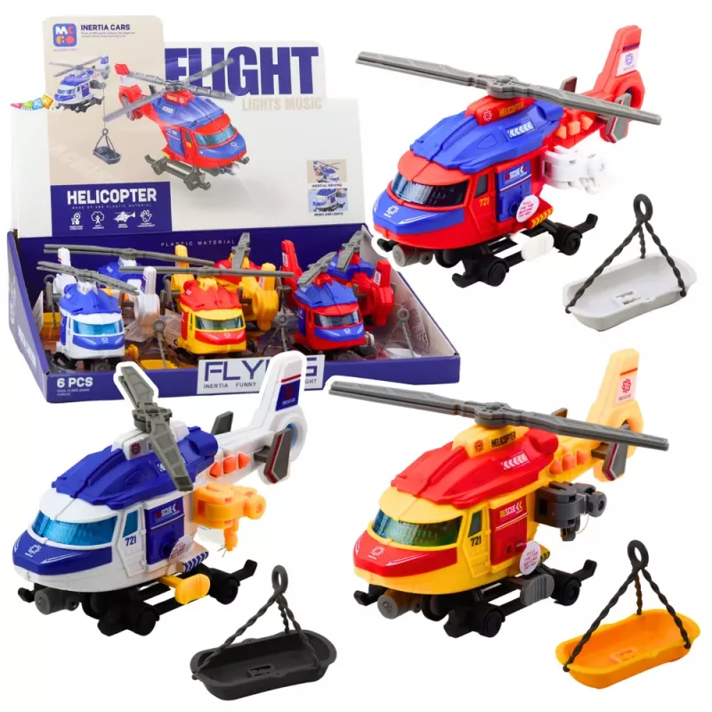 LEAN TOYS Gelbėjimo sraigtasparnis su neštuvais, kabliu, gerve, varikliu, šviesomis, garsais, maišymu
