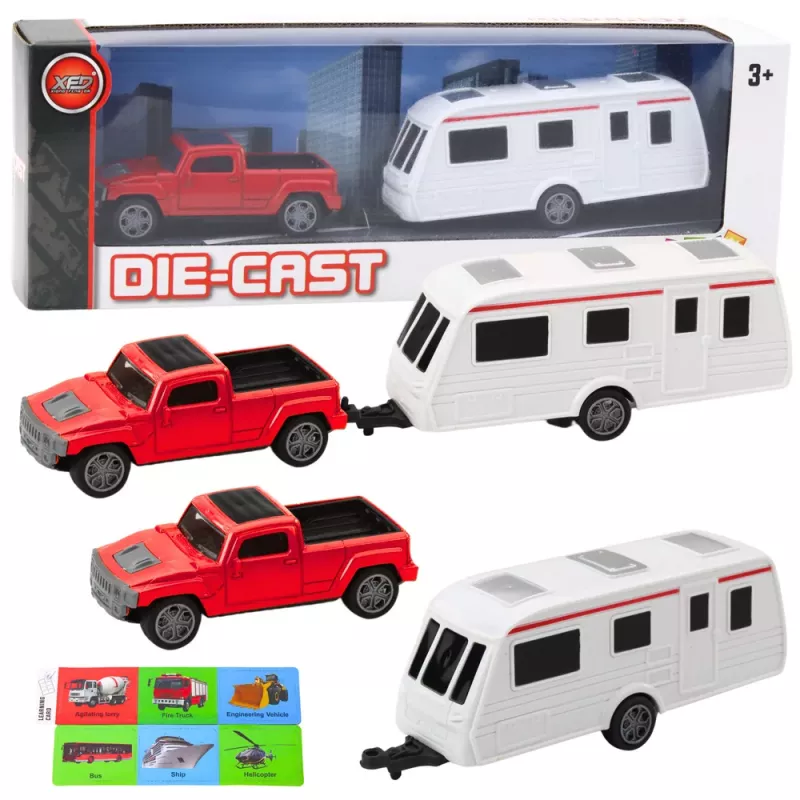 LEAN TOYS Metalinio automobilio su kemperio priekaba rinkinys Raudonas