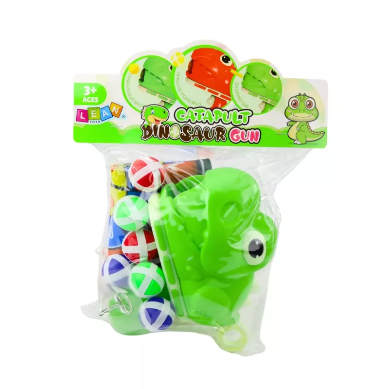 LEAN TOYS Įgūdžių žaidimas Taikinio šaudymo pistoletas Velcro kamuoliukai Dinozauras