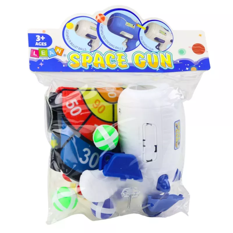 LEAN TOYS Įgūdžių žaidimas Šaudymo taikinys su pistoletu Velcro kamuoliukais Kosmosas