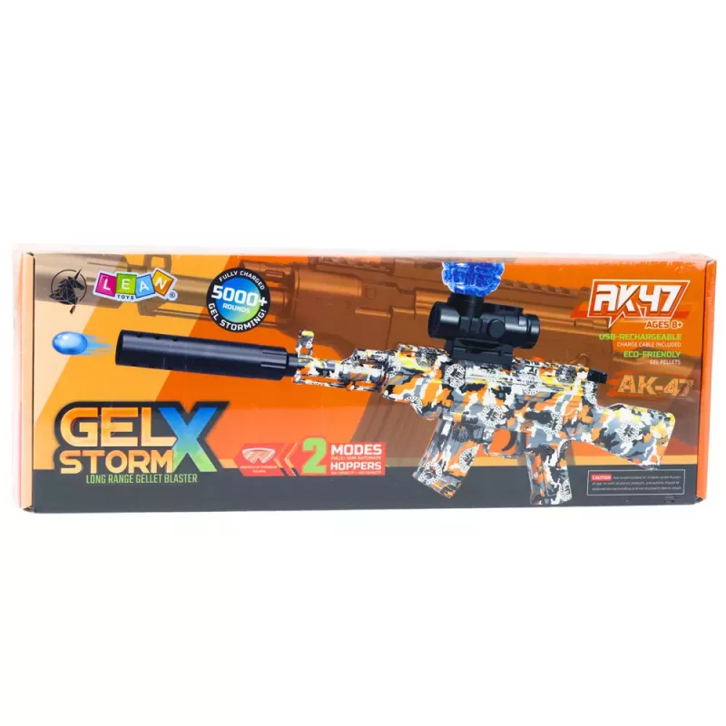 LEAN TOYS AK47 šautuvas vandens rutuliukams hidrogelio graffiti oranžinis