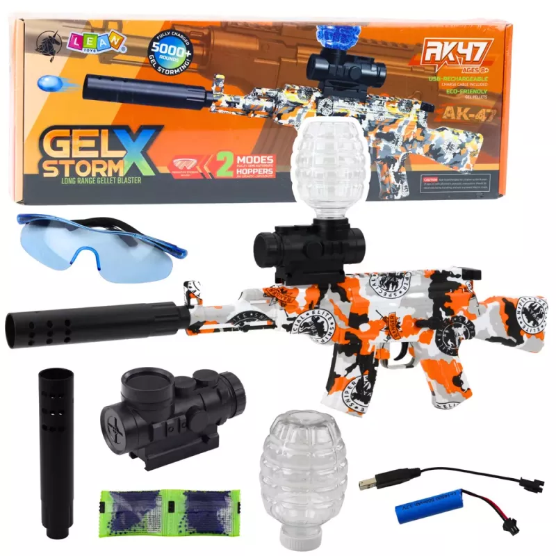 LEAN TOYS AK47 šautuvas vandens rutuliukams hidrogelio graffiti oranžinis