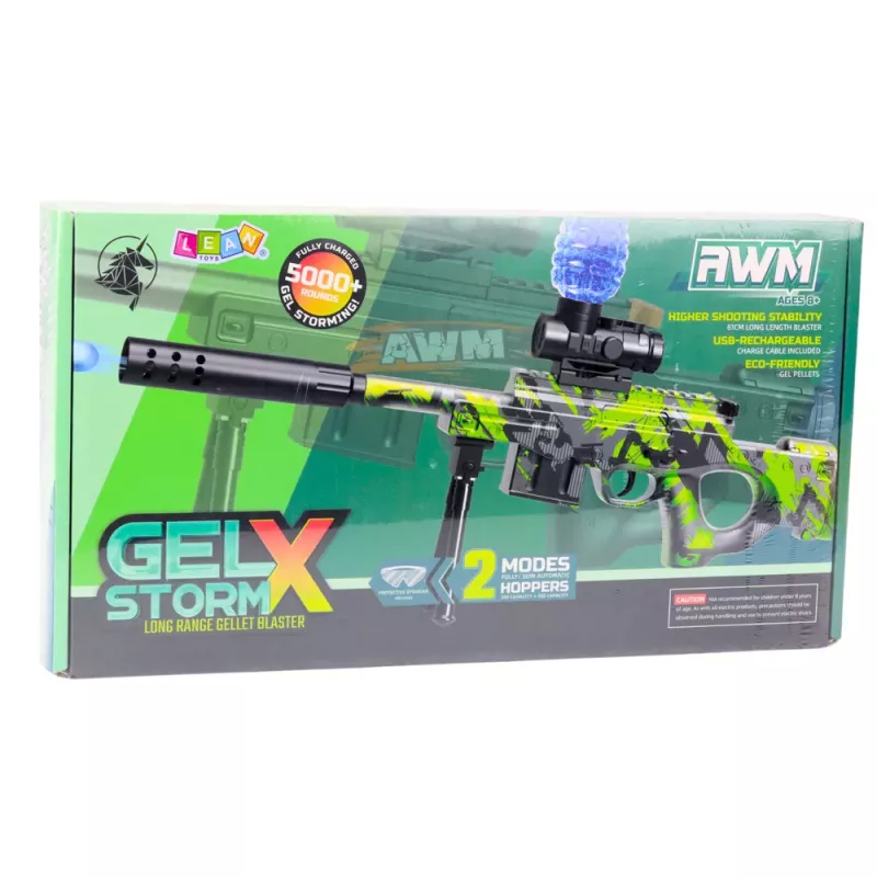LEAN TOYS AWM šautuvas vandens rutuliukams hydrogel žali akiniai 61cm