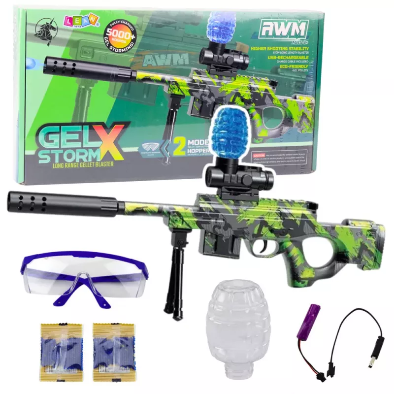 LEAN TOYS AWM šautuvas vandens rutuliukams hydrogel žali akiniai 61cm