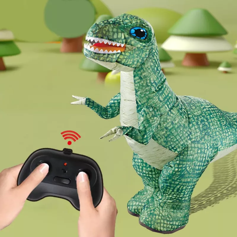 LEAN TOYS Didelis pripučiamas dinozauras su nuotolinio valdymo pulteliu RC Žalias 130 x 190 cm
