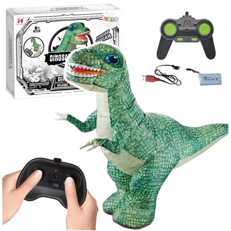 LEAN TOYS Didelis pripučiamas dinozauras su nuotolinio valdymo pulteliu RC Žalias 130 x 190 cm