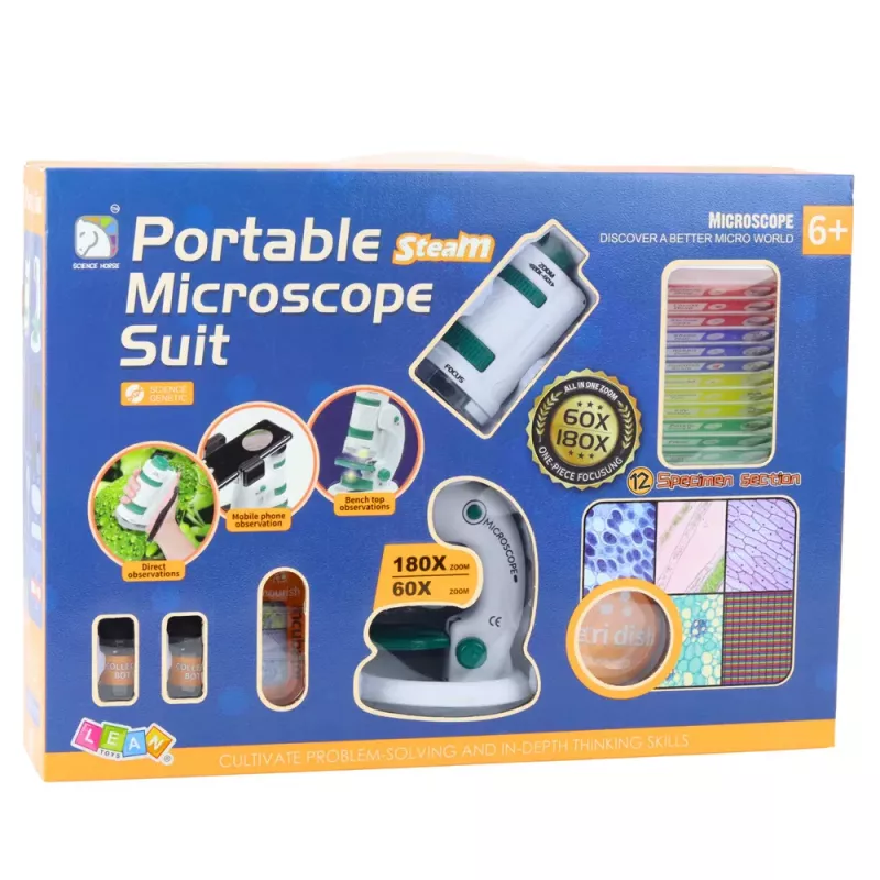 LEAN TOYS Nešiojamasis edukacinis mikroskopas vaikams 2 in 1 60X/180X Priedai