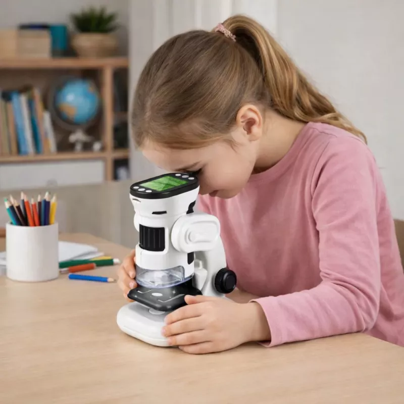 LEAN TOYS Mokomasis skaitmeninis mikroskopas su ekranu, 1000X LED vaizdo ir nuotraukų funkcija