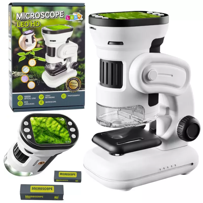LEAN TOYS Mokomasis skaitmeninis mikroskopas su ekranu, 1000X LED vaizdo ir nuotraukų funkcija