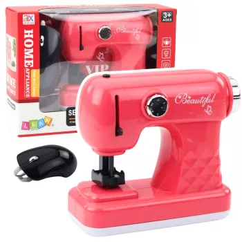 LEAN TOYS Žaislinė siuvimo mašina su pele vaikams šviesiai rožinė