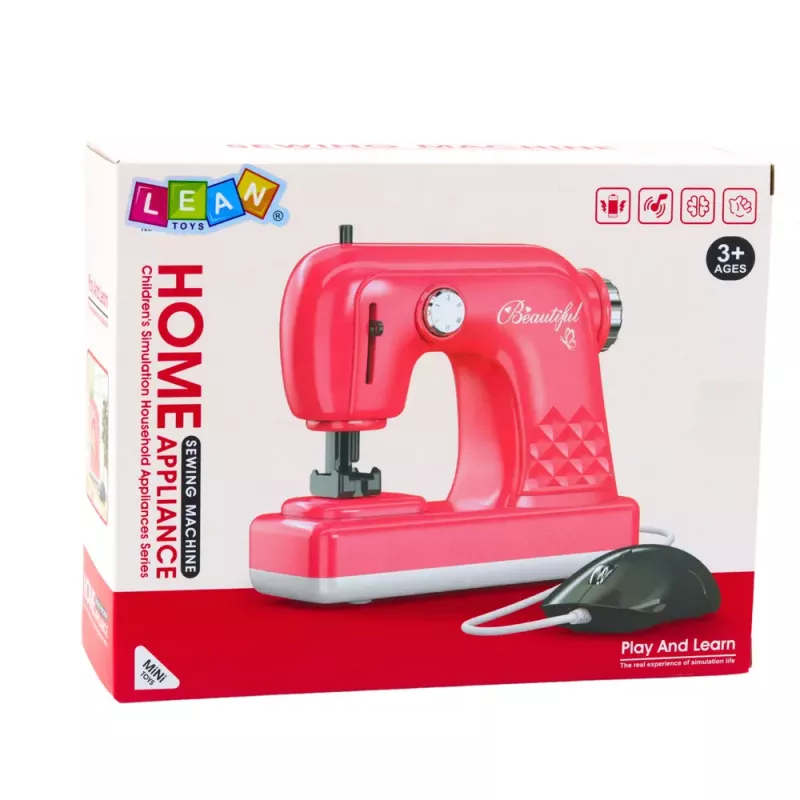 LEAN TOYS Žaislinė siuvimo mašina su pele vaikams šviesiai rožinė