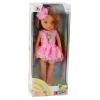 LEAN TOYS Lėlė su ilgais rudais plaukais, rožine suknele ir gėlės segtuku