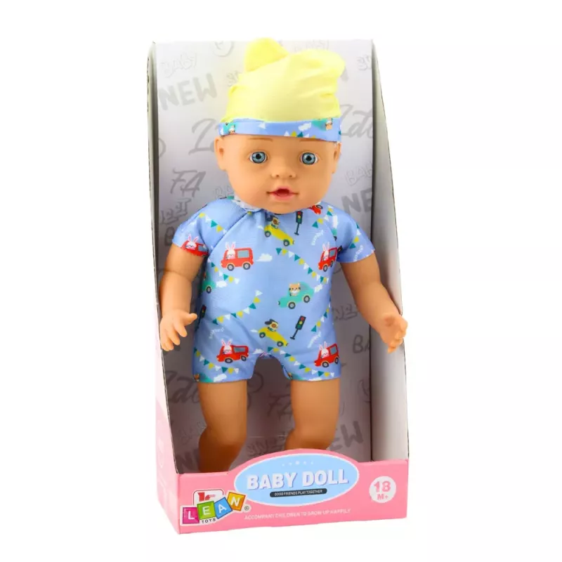 LEAN TOYS Baby Doll Blue Clothes with Patterns Hat with Ears 31cm