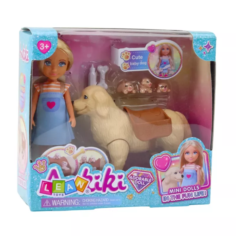 LEAN TOYS Ankiki Mini Lėlė su Rinkiniu su Krepšiu Šuniukai Kaulas