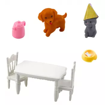 LEAN TOYS Gimtadienio rinkinys Lėlės Gyvūnai Šuo Katė Stalo Aksesuarai