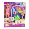 LEAN TOYS Anlily lėlės rinkinys „Paplūdimyje“ su baseinu, palme ir aksesuarais, 8 vnt.