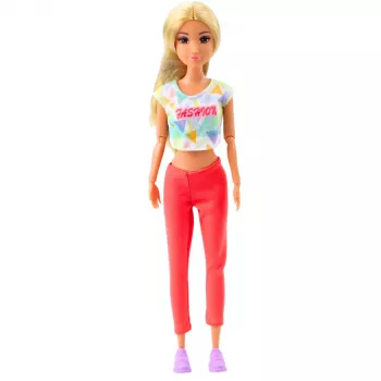 LEAN TOYS Anlily Jogos Lėlė su Jogos Kilimėliu, Vandens Buteliu, Sporto Krepšiu, Judančiomis Galūnėmis, 29 cm, Šviesiais Plaukais, Mėlynomis Akimis, Sportine Apranga, Vaikams nuo 3 m.