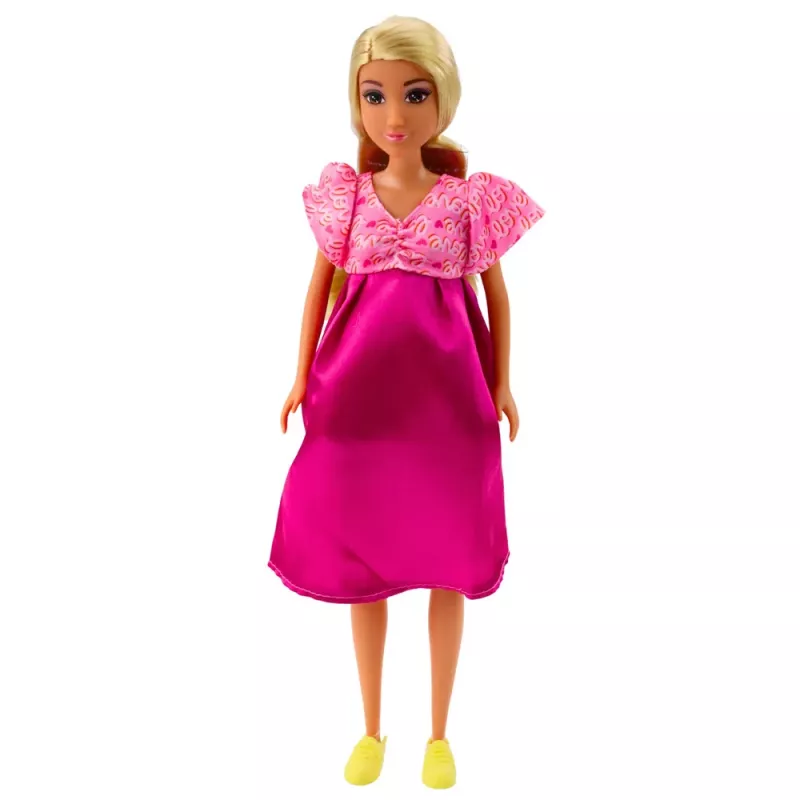 LEAN TOYS Anlily Nėščia Lėlė Rožinė Satininė Suknelė Ilgi Plaukai