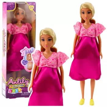 LEAN TOYS Anlily Nėščia Lėlė Rožinė Satininė Suknelė Ilgi Plaukai