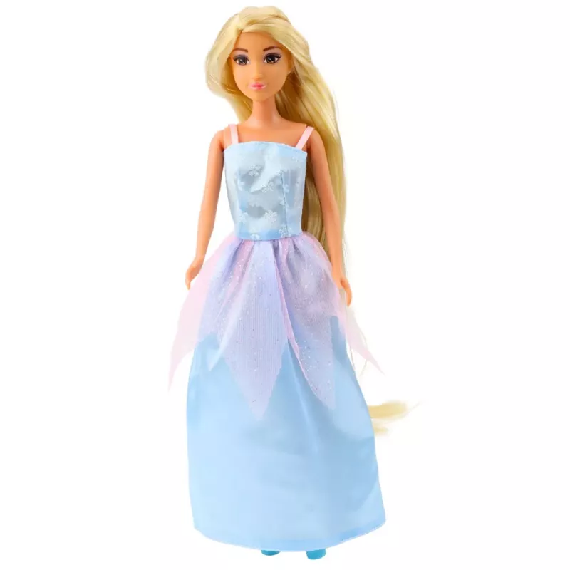 LEAN TOYS Anlily lėlė su baline suknele, ilgais plaukais, garbanojimo priemonėmis ir plaukų segtukais