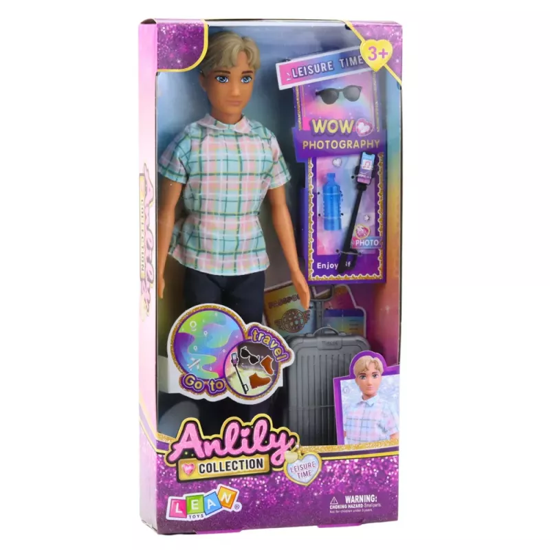 LEAN TOYS Anlily Lėlės Berniuko Aksesuarai Lagaminas Selfie Lazdelė Akiniai Butelis