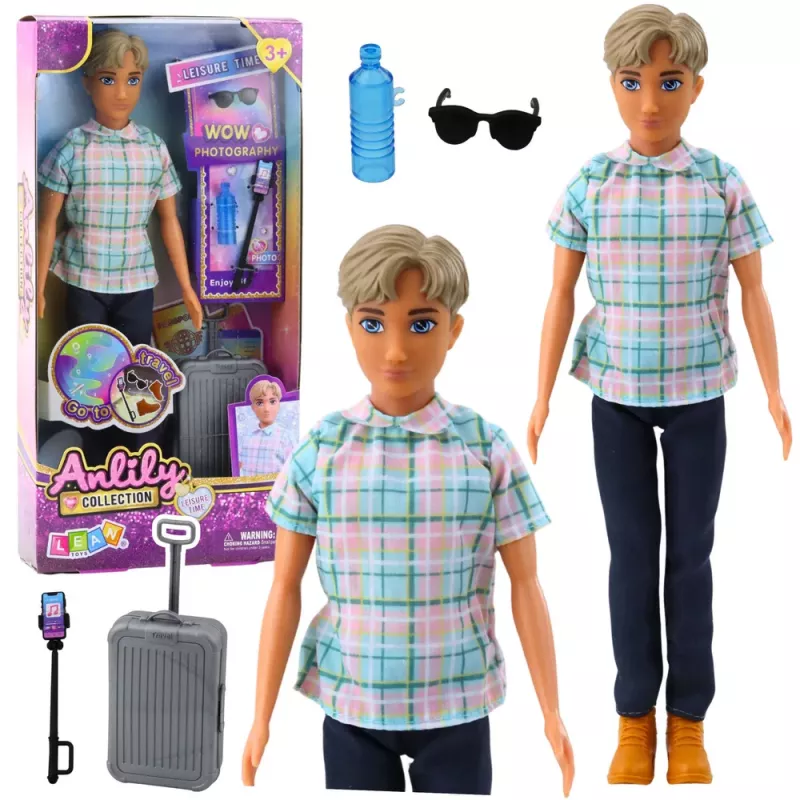 LEAN TOYS Anlily Lėlės Berniuko Aksesuarai Lagaminas Selfie Lazdelė Akiniai Butelis