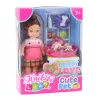 LEAN TOYS Mini lėlių rinkinys su dviem šuniukais, lova, dubenėliu, buteliuku