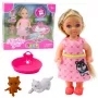 LEAN TOYS Mini lėlių rinkinys su šunimi, kačiuku, lova ir maisto dubenėliu