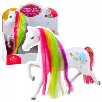 LEAN TOYS Figūrėlė Didelė Pasakų Arklys Vaivorykštiniai Karčiai Spalvingos Dekoracijos Baltas