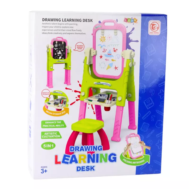 LEAN TOYS 5in1 Mokymosi lenta su kėde, daugiafunkciniai priedai, rožinė