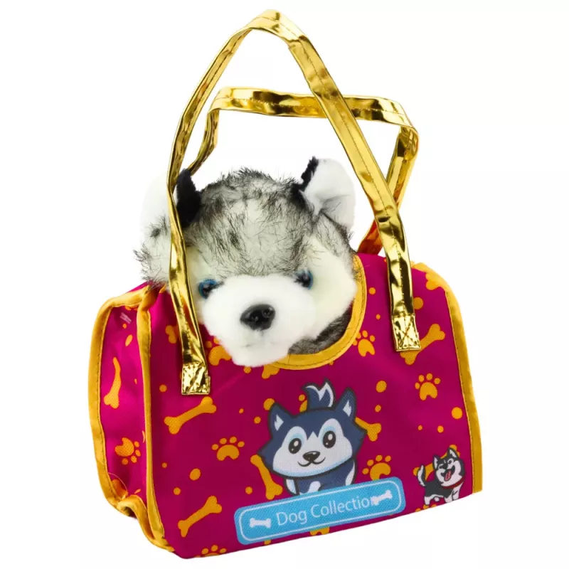 LEAN TOYS Husky Dog In A Bag Plush Mascot Cuddly Toy White Gray