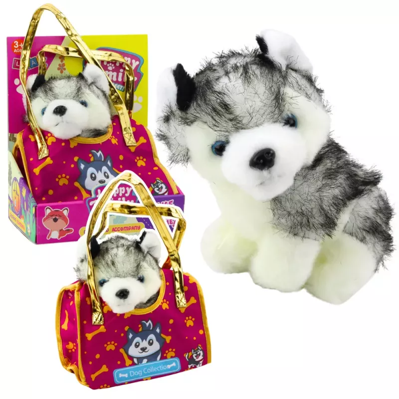 LEAN TOYS Husky Dog In A Bag Plush Mascot Cuddly Toy White Gray