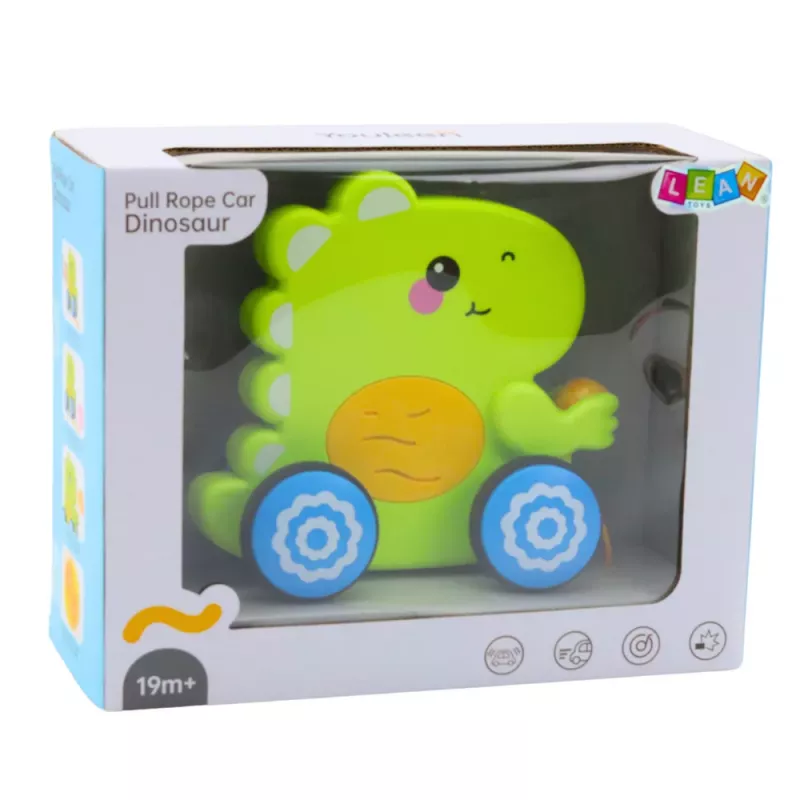 LEAN TOYS Baby Dinosaur Pull Toy Sounds Rattle Green