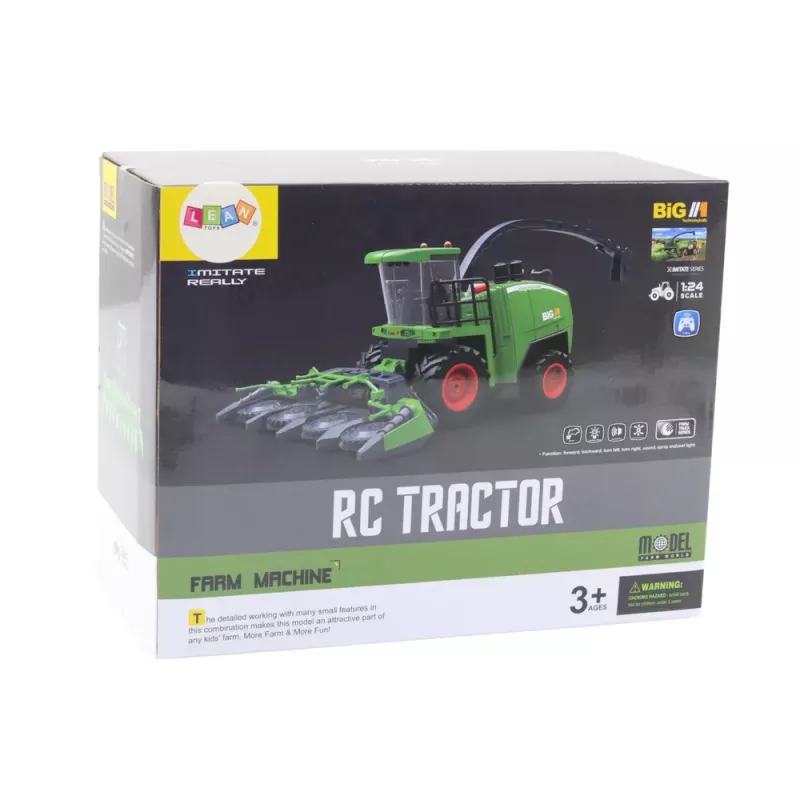 LEAN TOYS žemės ūkio kombainas su grūdų ir kukurūzų nuėmimo įranga, nuotoliniu būdu valdomas RC 1:24
